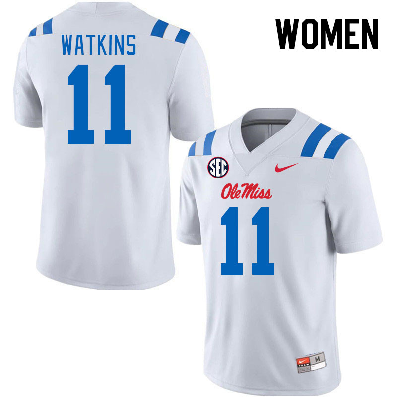 Women #11 Jordan Watkins Ole Miss Rebels 2024 New Uniforms College Football Jerseys Stitched-White